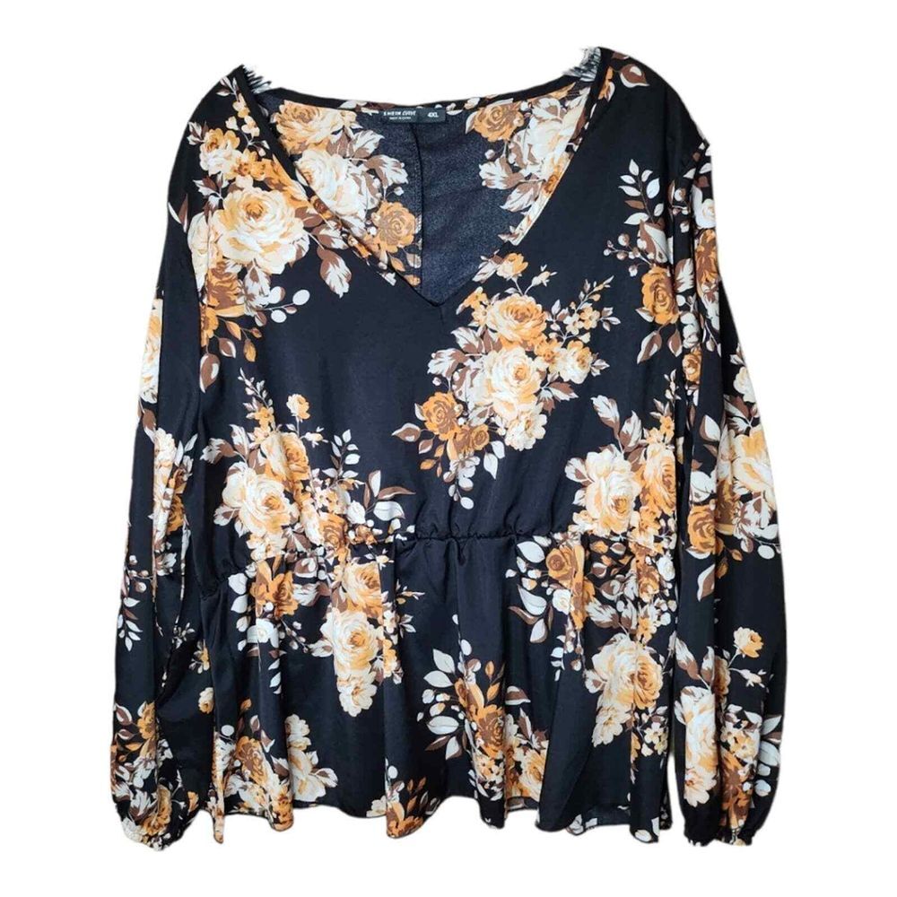 NWOT Shein Curve Size‎ 4XL floral print long sleeve black/brown/orange